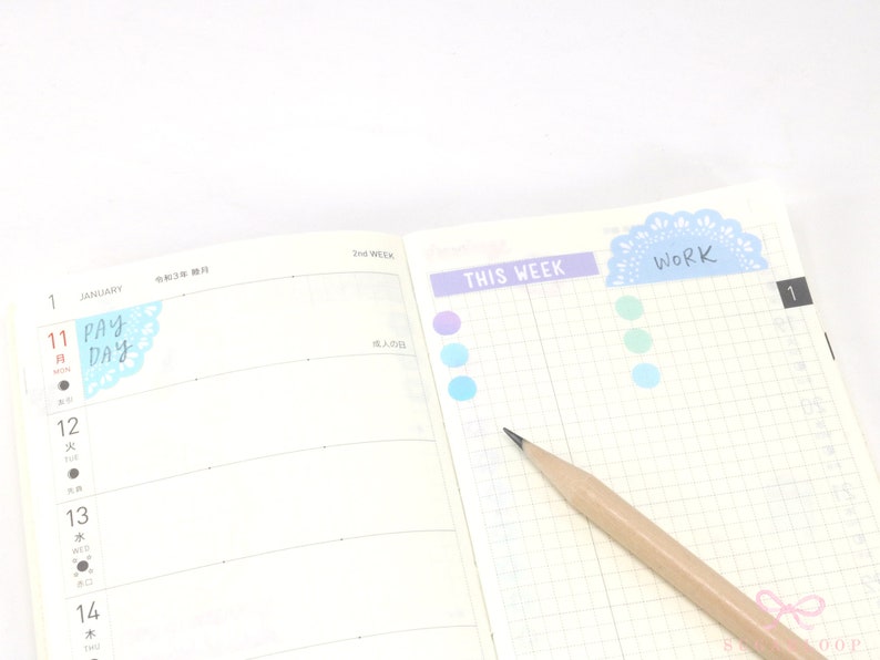 Round Bujo & Planner Deco Label Stickers: Doily Style Scalloped Edge Days Dates Months Task DIY Calendar Reminder Header Title To Do DLY3 image 5