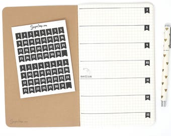 Black White Mini Date Flag Bujo Planner Stickers: 0.25 in (6 mm) | Countdown Script Day Cover DIY Calendar Numbers Undated  DAT13