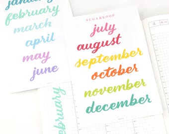 Months of The Year Planner and Journal Stickers: Cursive Script DIY Calendar and Diary Numbers