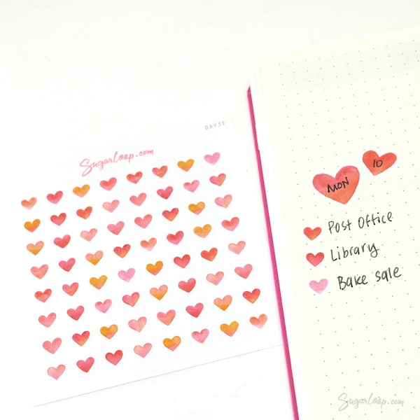 Mini Tiny Watercolor Love Heart Bujo Planner Stickers: 0.25” (6 mm) | Color Code Checklist To Do Tasks Chores  Hobo EC DOT30