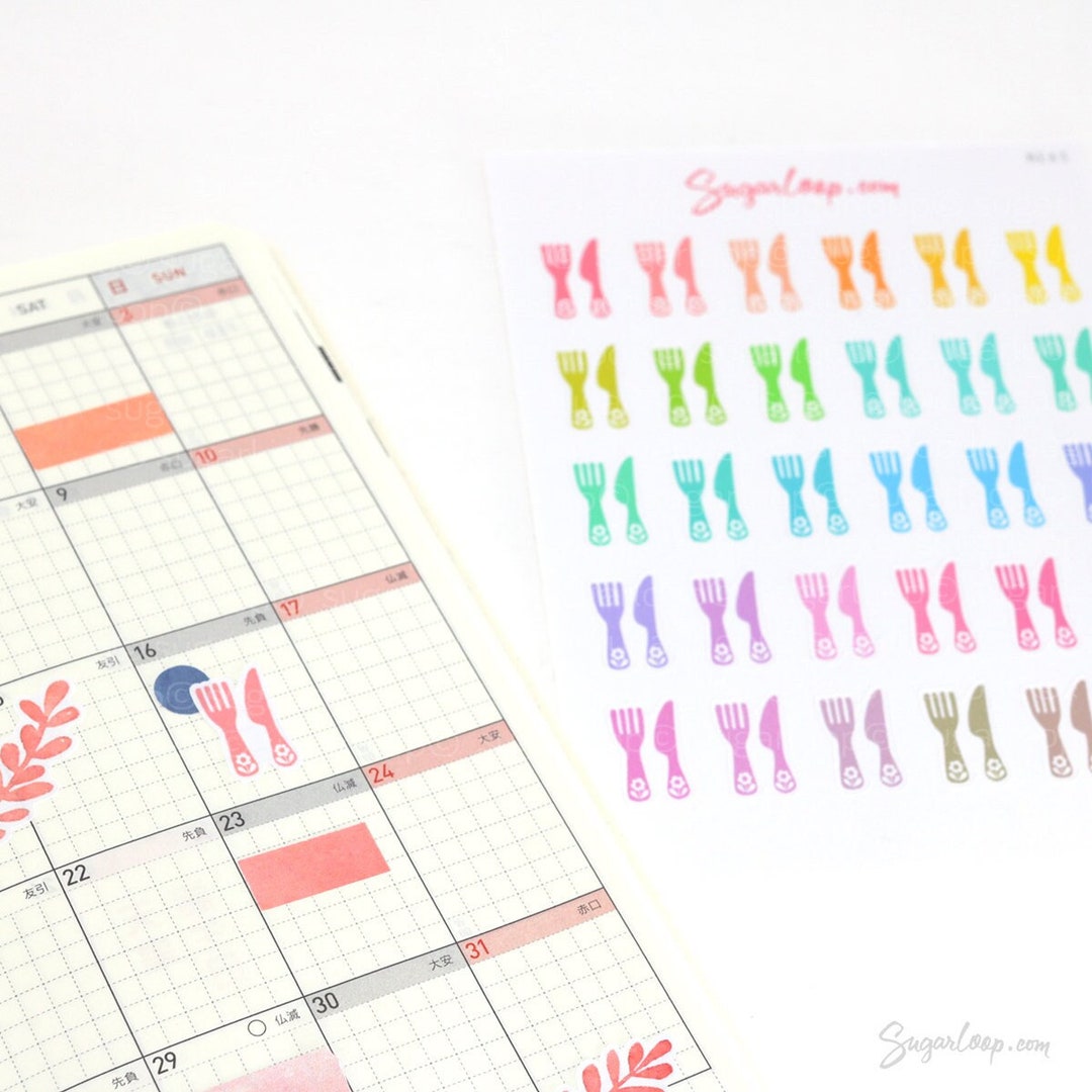 Cute Knife Fork Meal Prep Plan Bujo Planner Stickers Breakfast Brunch