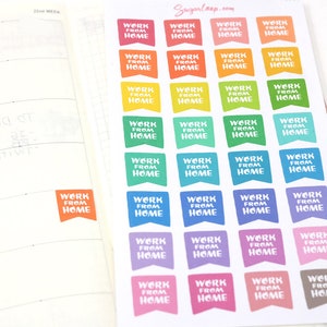 May include: A sheet of colourful stickers with the text "Work From Home" in white lettering. The stickers are in the shape of a banner and are arranged in rows of three.