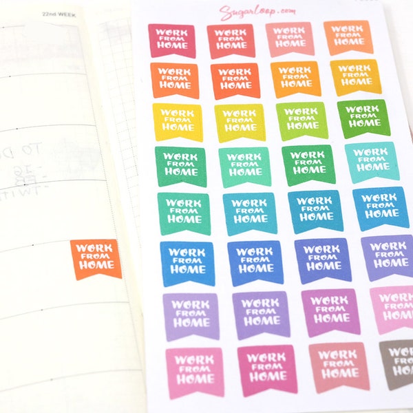 WFH Work From Home Banner Flag Bujo Planner Stickers: Rainbow | Office Admin Mom Teacher School Reminder Tasks To Do  FLG16