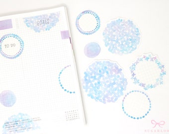 Flake Washi Paper Stickers for Journals Planners & Bujo | Six Designs with Whimsical Watercolor Floral Art Hydrangea WSH1