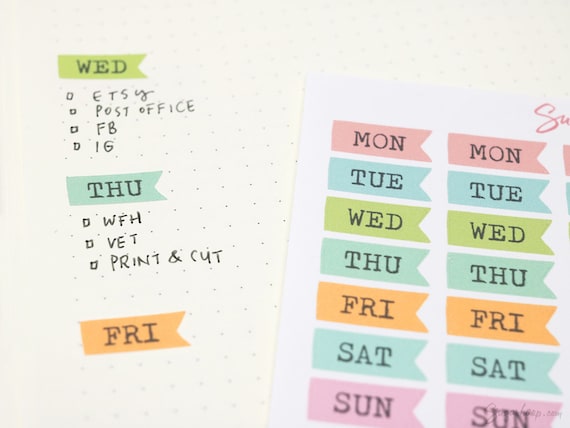 Custom Notebook Stickers Undated Weekly Planner Stickers Small set of 14 Purple Days of the Week Stickers DS01PE