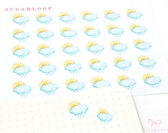 Verspreide douches Cloud Rain aquarel weer Bujo Planner Stickers | Icon Trackers Seizoen Dagelijks Wekelijks Maandelijks WWC6