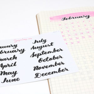 Months of The Year Planner Bujo Planner Stickers: 1.5 38mm 2 50 mm Hand Lettered Script Monthly Calendar MOS1 image 4