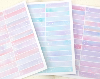 Whimsical Watercolor Moon & Stars Planner Stickers: 6 mm tall strips
