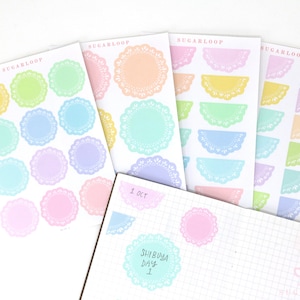 Adesivi rotondi Bujo & Planner Deco Label: stile centrino / bordo smerlato Giorni Date Mesi Attività fai da te Calendario Promemoria Intestazione Titolo Da fare DLY3