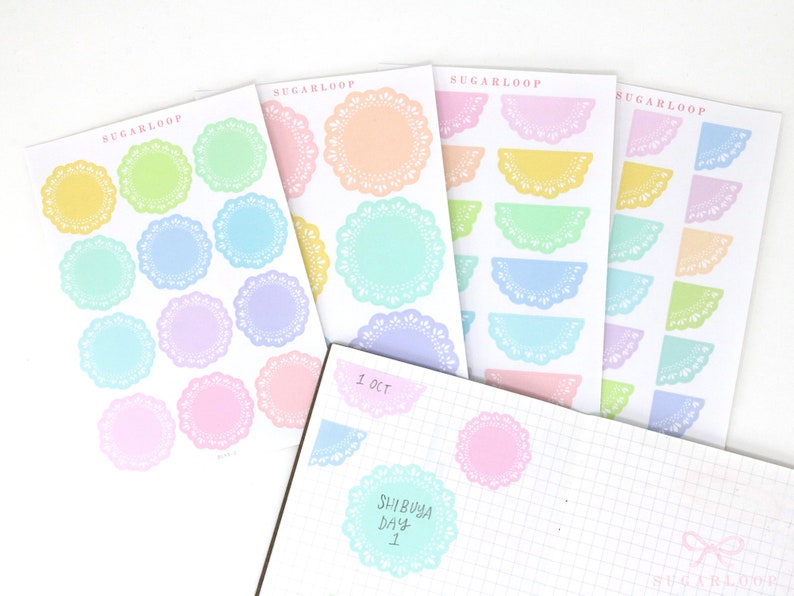 Round Bujo & Planner Deco Label Stickers: Doily Style Scalloped Edge Days Dates Months Task DIY Calendar Reminder Header Title To Do DLY3 All Sheets, 15% off