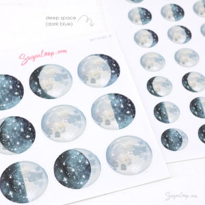 Moon Lunar Cycle Phases Bujo Planner Stickers Whimsical Watercolor Hand Drawn Celestial DAT37 a. Deep Space