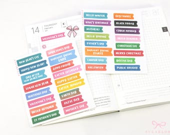 NZ Holiday Planner and Journal Stickers: Watercolor Brush Script, Public, Federal, Day Off