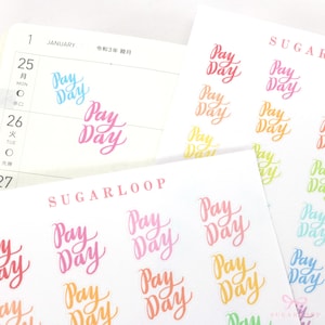 Zahltag Script Bujo Planner Sticker: Regenbogen | Hand Pinsel Lettered Arbeit Büro Gehaltsabrechnung Ersparnisse Geld Einkommen Tracker Budgetierung FIN6