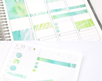 Greenery Art Watercolor Planner and Journal Stickers: Plants, Nature, Full Box, Headers, Dots