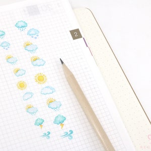 Sunny Summer Watercolor Weather Bujo Planner Stickers Icon Trackers Season Daily Weekly Monthly Cloud Spring Garden WWC2 image 6