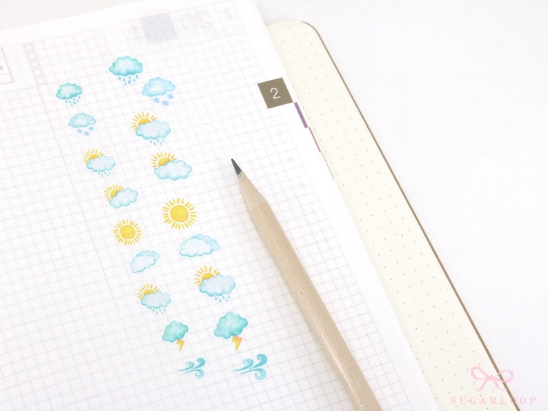 Sunny Summer Watercolor Weather Bujo Planner Stickers Icon Trackers Season Daily Weekly Monthly Cloud Spring Garden WWC2 image 6