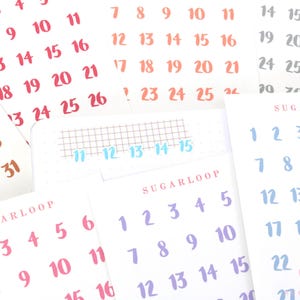 Multicolored Hand-lettered Date Number Bujo Planner Stickers  | Day Cover 1-31 DIY Countdown Calendar Numbers Undated  Hobo TN DAT20