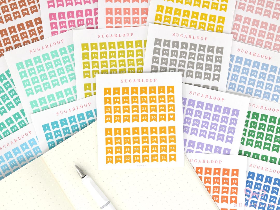 Mini Date Display Colorful Mini Date Flag Planner and Journal Stickers: 0.25 in (6 Mm) - Etsy