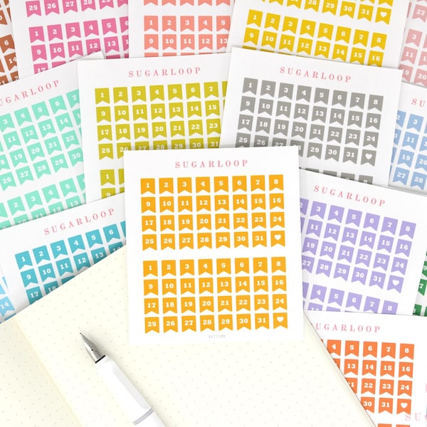 Colorful Mini Date Flag Planner and Journal Stickers: 0.25 in (6 mm)