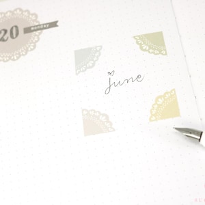 Adesivi rotondi Bujo & Planner Deco Label: stile centrino / bordo smerlato Giorni Date Mesi Attività fai da te Calendario Promemoria Intestazione Titolo Da fare DLY6