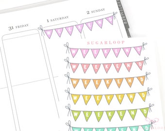 Wimpelkette Wochenplaner und Journal Aufkleber: Pastellfarbener Regenbogen, 76 m breit