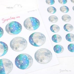 Moon Lunar Cycle Phases Bujo Planner Stickers Whimsical Watercolor Hand Drawn Celestial DAT37 b. Nebula