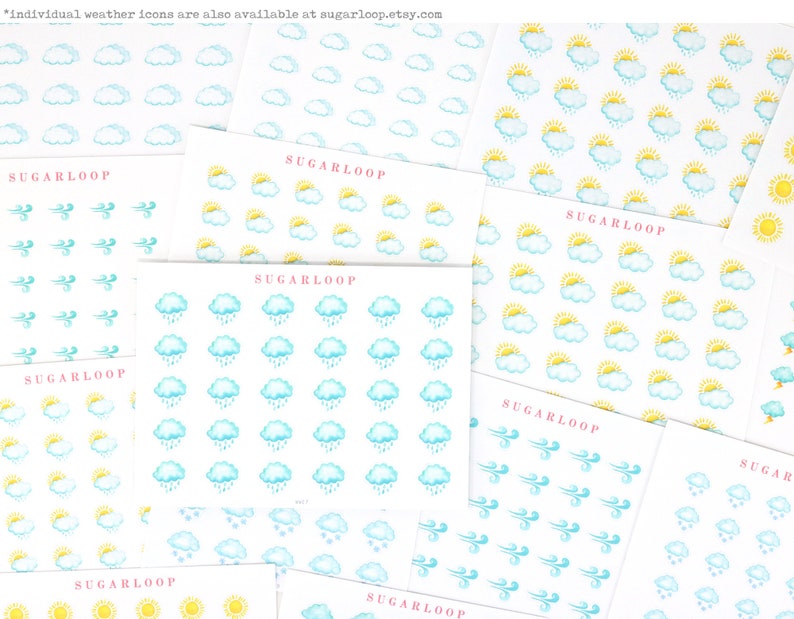 Watercolor Weather Kit Bujo Planner Stickers Bullet Journal Set Sunny Rainy Partly Cloudy Storm Season Daily Weekly Monthly Icon WWC1 image 10