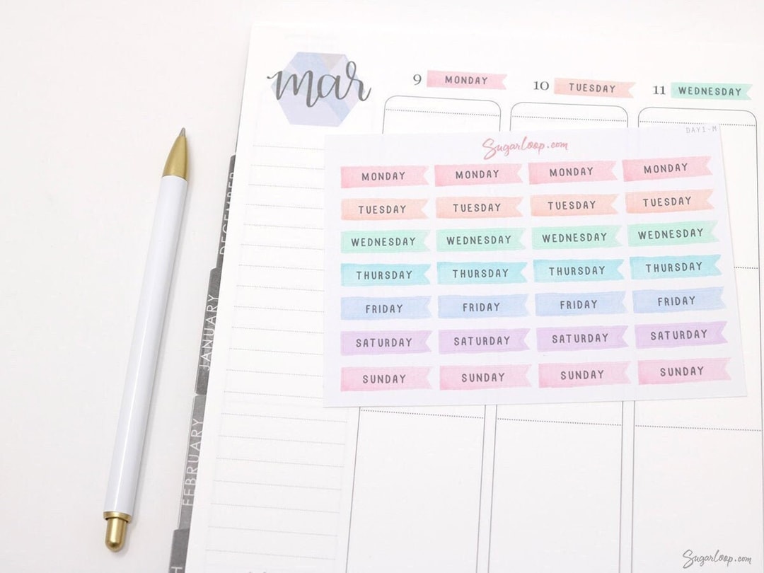 Days of the Week Flag Bujo Planner Stickers: 1 Inch (24 Mm ...