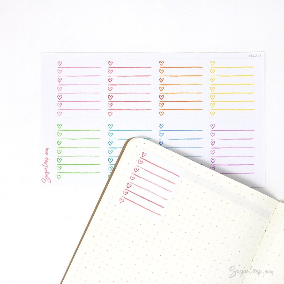 Full Box Checklist Bujo Planner Stickers: Watercolor Hearts | Hand ...