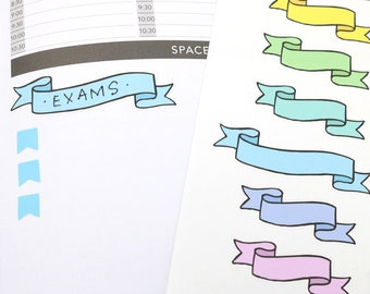 Banner Flag Planner and Journal Stickers: Pastel Doodle Header Stickers