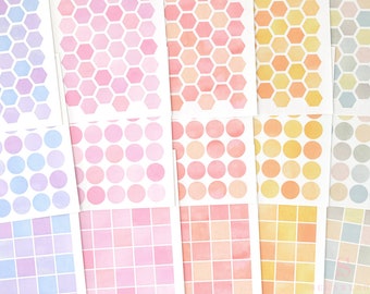 Watercolor dots, hexagons, square Planner Sticker highlighters and decoration for Planners and Bullet Journals, GEO14