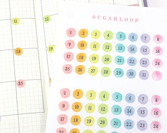 Multicolor Mini Date Dot Bujo Planner Stickers: 0.25" (6 mm) | Countdown Day Cover 1-31 DIY Calendar Numbers Undated  Hobo TN  DAT22