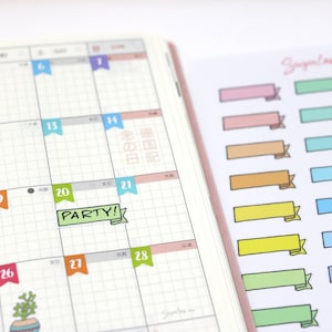 Banner Bujo Planner Sticker: 25 mm breit | Pastell Überschrift To Do Aufgabe Hausaufgaben beschreibbar täglich Tag Datum monatliche Erinnerung FLG14