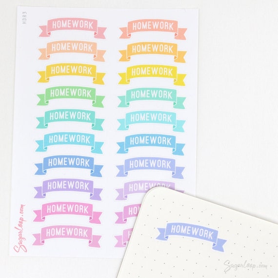 Homework Banner Stickers for Planners & Journals: Pastel Study Tasks to Do  Daily Weekly Monthly Work School Teacher Mom Hobo HDR3 