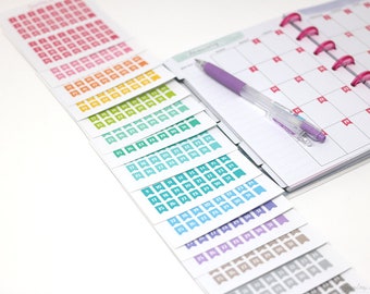 Multicolor Mini Date Flag Bujo Planner Stickers: 0.25" (6 mm) 0.3" (9.5) 0.43" | Countdown Date Cover Stickers Numbers Undated  DAT16