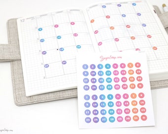 Watercolor Wash Mini Date Dot Bujo Planner Stickers: 0.25 in (6 mm) | Countdown Day Cover DIY Calendar Numbers Undated  Hobo TN DAT27