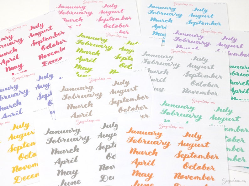 Months of The Year Planner Bujo Planner Stickers: 1.5 38mm 2 50 mm 16 Colors Hand Lettered Script Monthly MOS3 image 5