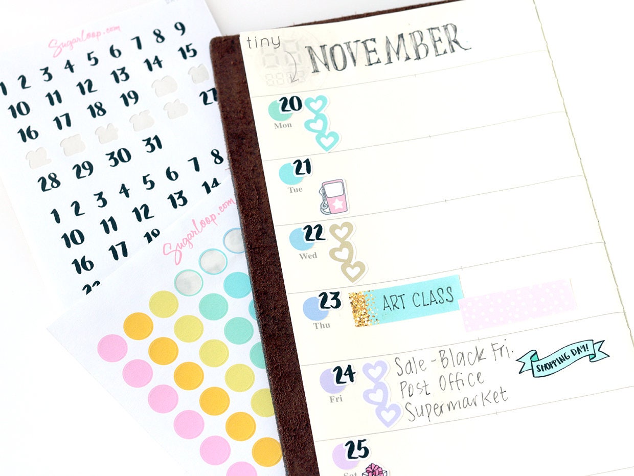 Date Numbers Date Cover Planner Stickers Brush Lettering | Etsy