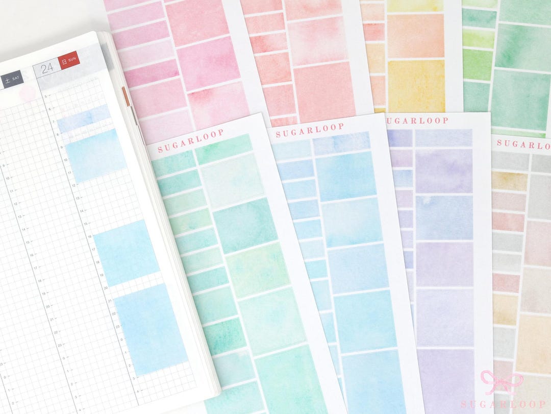 Watercolor Wash Planner and Journal Stickers: Hobonichi Cousin Hourly Time Blocks - Etsy