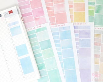 Pegatinas para agenda y diario con diseño de acuarela: Bloques de tiempo por hora Hobonichi Cousin