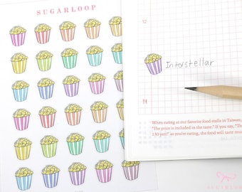 Whimsical Popcorn Planner & Journal Stickers - Movies Streaming