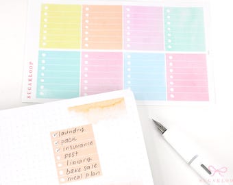 Pegatinas de acuarela para planificador y diario: código de color, listas de verificación, viñetas, tareas, listas.