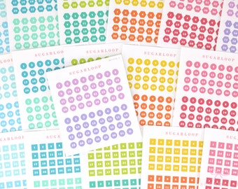 Bundle - One Year's Worth of Date Stickers - Choice of Dot Hexagon or Square | Planners and Bullet Journals Bujo : 0.25" (6 mm) Wide DAT42