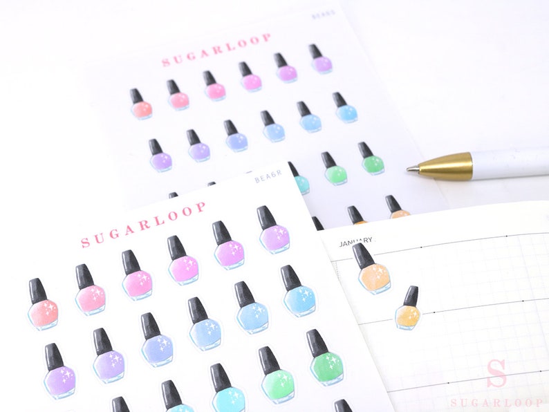 Nail Polish Mani Pedi Bujo Planner Stickers: Rainbow Manicure Pedicure Beauty Salon Reminder Appointment Spa Hobo BEA6 image 1