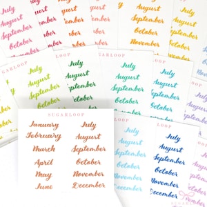 Monate des Jahres Planer Bujo Planner Stickers: 1,5 "(38 mm) 2" (50 mm) 24 Farben | Undatiertes Tagebuch, von Hand beschriftet