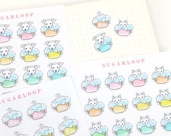 Whimsical Pet Bath Planner and Journal Stickers: Dog Cat Care Reminders