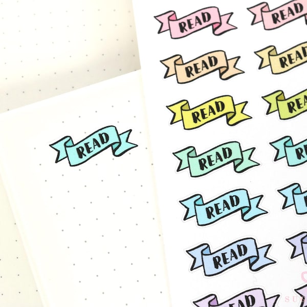 Read Book Bookish Planner and Journal Stickers: Pastel, Journaling Labels, Header Titles, Hobo