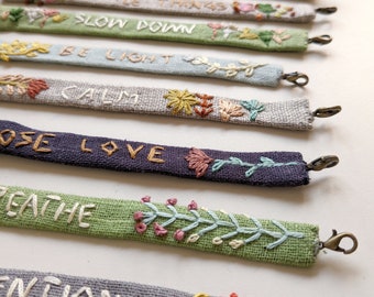 Custom made bracelet for Jillian - Trust - embroidered bracelet on natural linen