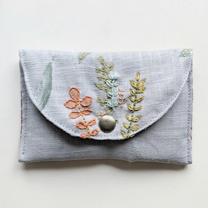 Portefeuille botanique en lin gris, porte-cartes de crédit, porte-cartes, porte-monnaie