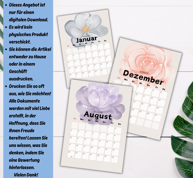Design Monatsplaner 2025 , Kalender 2024 Vorlagen zum Ausdrucken – BCVWXG